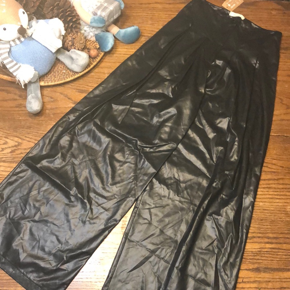 NWT Em & Elle Palazzo Pants Mae Faux leather wide leg high rise